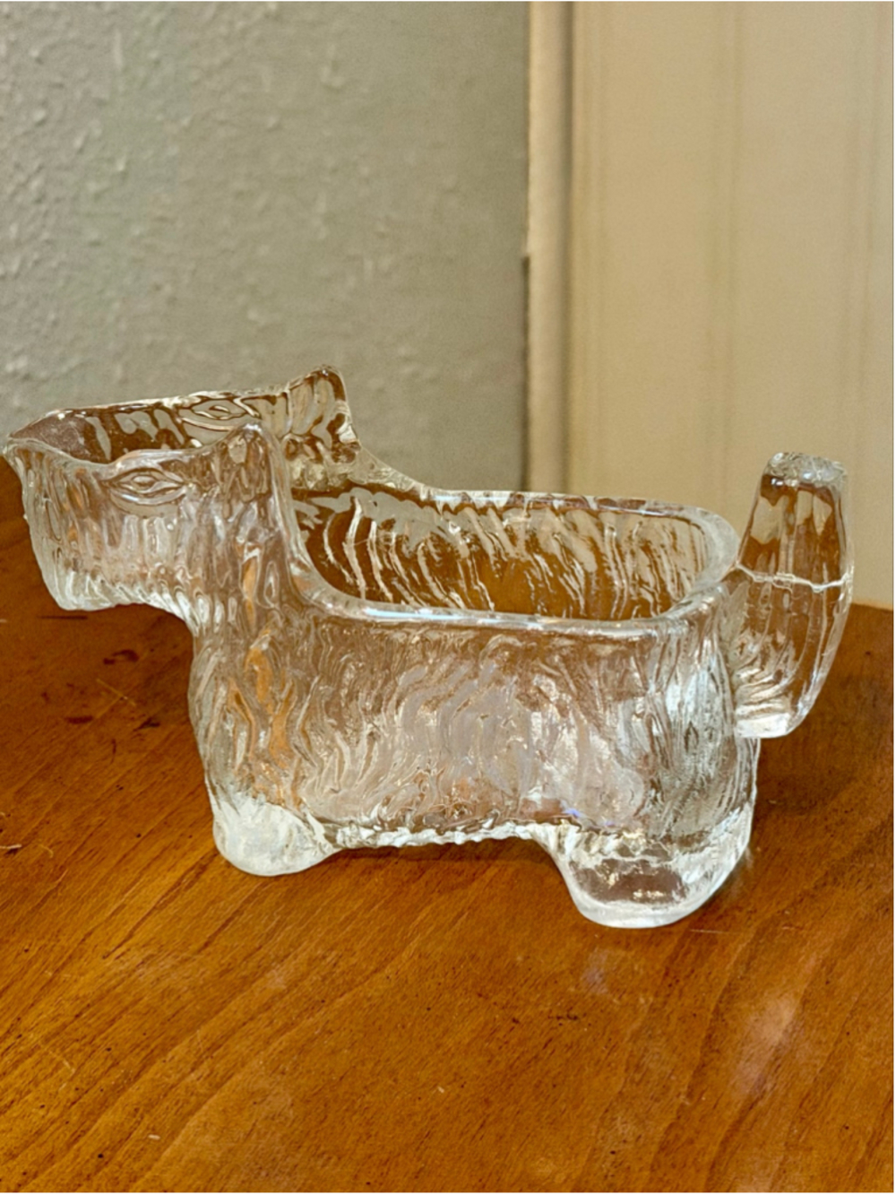 Vintage Clear Pressed Glass Scottie Terrier Dog Open Sugar Dish Planter Figurine